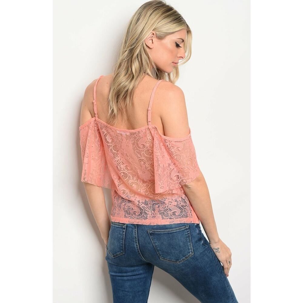 Coral Lace Cold Shoulder Shirt Medium